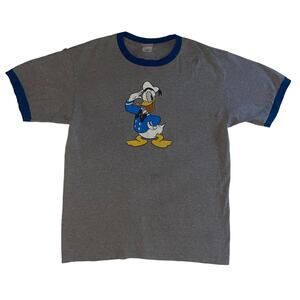 Vintage Disney Store Donald Duck Grey Retro Cartoon Ringer T-shirt